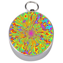 Magic Ripples Flower Power Mandala Neon Colored Silver Compasses by EDDArt