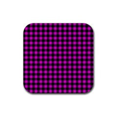 Lumberjack Fabric Pattern Pink Black Rubber Square Coaster (4 Pack)  by EDDArt