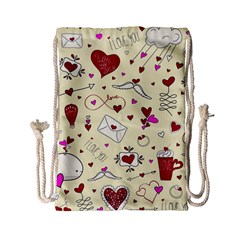 Valentinstag Love Hearts Pattern Red Yellow Drawstring Bag (small) by EDDArt