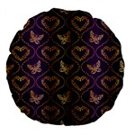 Flower Butterfly Gold Purple Heart Love Large 18  Premium Flano Round Cushions Back