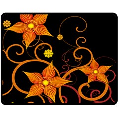 Star Leaf Orange Gold Red Black Flower Floral Fleece Blanket (medium)  by Mariart