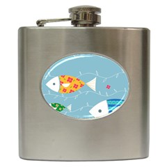 Fish Cute Swim Blue Sea Hip Flask (6 Oz) by Mariart