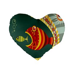 Fish Predator Sea Water Beach Monster Standard 16  Premium Heart Shape Cushions by Mariart