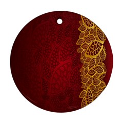 Floral Flower Golden Red Leaf Round Ornament (two Sides) by Mariart