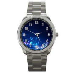 Abstract Musical Notes Purple Blue Sport Metal Watch by Mariart