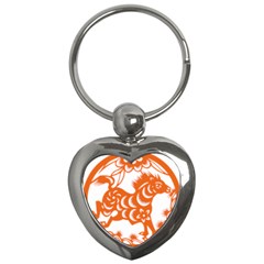 Chinese Zodiac Horoscope Horse Zhorse Star Orangeicon Key Chains (heart)  by Mariart