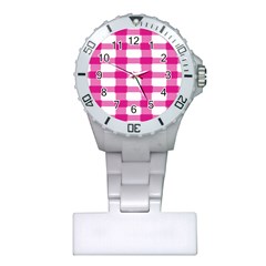 Hot Pink Brush Stroke Plaid Tech White Plastic Nurses Watch by Mariart