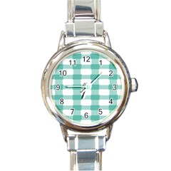 Plaid Blue Green White Line Round Italian Charm Watch by Mariart