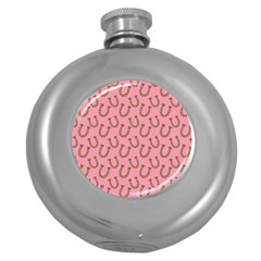 Horse Shoes Iron Pink Brown Round Hip Flask (5 Oz) by Mariart