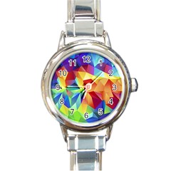 Triangles Space Rainbow Color Round Italian Charm Watch by Mariart