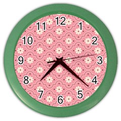 Sunflower Star White Pink Chevron Wave Polka Color Wall Clocks by Mariart