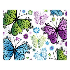 Butterfly Animals Fly Purple Green Blue Polkadot Flower Floral Star Double Sided Flano Blanket (large)  by Mariart