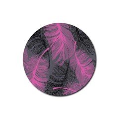 Feathers Quill Pink Grey Rubber Coaster (round) 