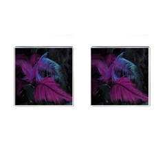 Feathers Quill Pink Black Blue Cufflinks (square) by Mariart