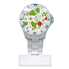 Strawberry Fruit Leaf Flower Floral Star Green Red White Plastic Nurses Watch by Mariart