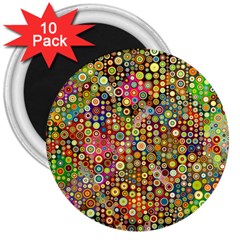 Multicolored Retro Spots Polka Dots Pattern 3  Magnets (10 Pack) 