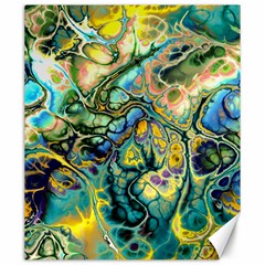 Flower Power Fractal Batik Teal Yellow Blue Salmon Canvas 20  X 24   by EDDArt