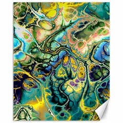 Flower Power Fractal Batik Teal Yellow Blue Salmon Canvas 11  X 14   by EDDArt