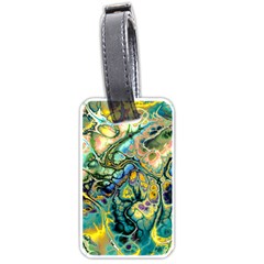 Flower Power Fractal Batik Teal Yellow Blue Salmon Luggage Tags (one Side)  by EDDArt