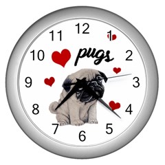 Love Pugs Wall Clocks (silver)  by Valentinaart