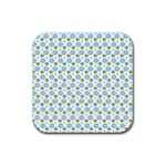 Blue Yellow Star Sunflower Flower Floral Rubber Coaster (Square)  Front