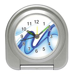 Glittering Abstract Lines Blue Wave Chefron Travel Alarm Clocks by Mariart