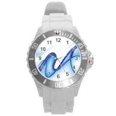 Glittering Abstract Lines Blue Wave Chefron Round Plastic Sport Watch (l) by Mariart