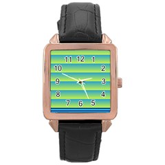 Line Horizontal Green Blue Yellow Light Wave Chevron Rose Gold Leather Watch  by Mariart