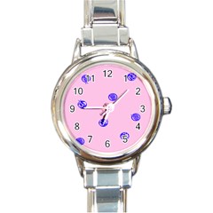 Star Space Balloon Moon Blue Pink Circle Round Polkadot Round Italian Charm Watch by Mariart