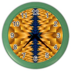 Plaid Blue Gold Wave Chevron Color Wall Clocks by Mariart