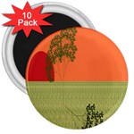Sunset Orange Green Tree Sun Red Polka 3  Magnets (10 pack) 