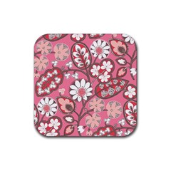 Pink Flower Pattern Rubber Coaster (square) 