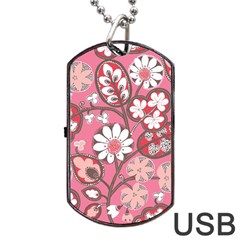 Pink Flower Pattern Dog Tag Usb Flash (two Sides) by Nexatart