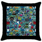 Colorful Drawings Pattern Throw Pillow Case (Black)