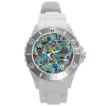 Colorful Drawings Pattern Round Plastic Sport Watch (L)