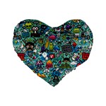 Colorful Drawings Pattern Standard 16  Premium Flano Heart Shape Cushions