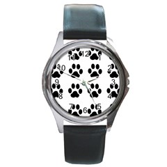 Claw Black Foot Chat Paw Animals Round Metal Watch by Mariart