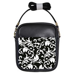 Black And White Floral Patterns Girls Sling Bags
