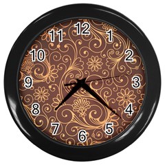 Gold And Brown Background Patterns Wall Clocks (black)