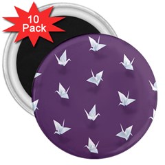 Goose Swan Animals Birl Origami Papper White Purple 3  Magnets (10 Pack)  by Mariart