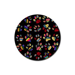 Colorful Paw Prints Pattern Background Reinvigorated Rubber Round Coaster (4 Pack)  by Nexatart