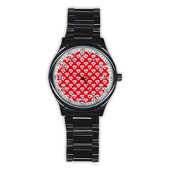 Diamond Pattern Stainless Steel Round Watch