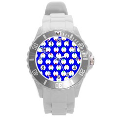 Easter Egg Fabric Circle Blue White Red Yellow Rainbow Round Plastic Sport Watch (l) by Mariart