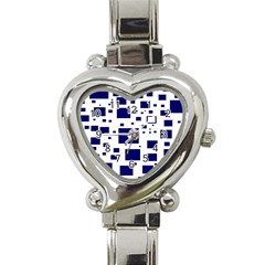 Illustrated Blue Squares Heart Italian Charm Watch