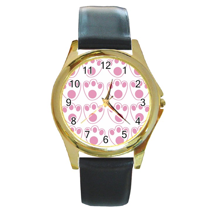 Rabbit Feet Paw Pink Foot Animals Round Gold Metal Watch