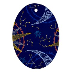 Sun Moon Seamless Star Blue Sky Space Face Circle Oval Ornament (two Sides) by Mariart