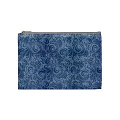 Blue Romantic Flower Pattern Denim Cosmetic Bag (medium) 