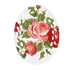 Flower Rose Pink Red Romantic Oval Filigree Ornament (two Sides) by Nexatart
