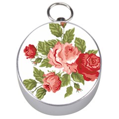 Flower Rose Pink Red Romantic Silver Compasses by Nexatart