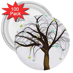 Tree Fantasy Magic Hearts Flowers 3  Buttons (100 Pack)  by Nexatart